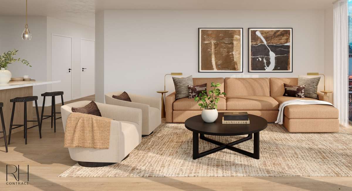 VOCE residences offer spacious studio, one, two, three-bedroom, & penthouse floor plans. Pricing subject to change without notice. Actual finishes, materials, dimensions, and features depicted in this rendering are subject to change without notice.