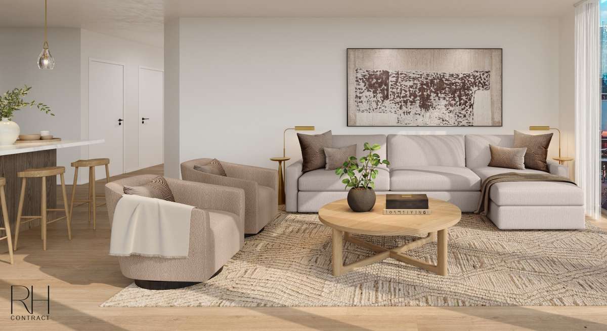 VOCE residences offer spacious studio, one, two, three-bedroom, & penthouse floor plans. Pricing subject to change without notice. Actual finishes, materials, dimensions, and features depicted in this rendering are subject to change without notice.