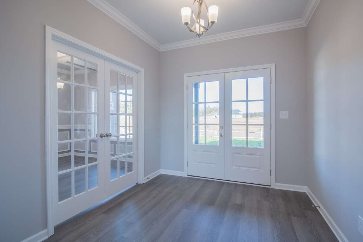 EXAMPLE>>>Large Entry Foyer with Wood Flooring and an Elegant Chandelier! (French doors to the dining room will not be there)