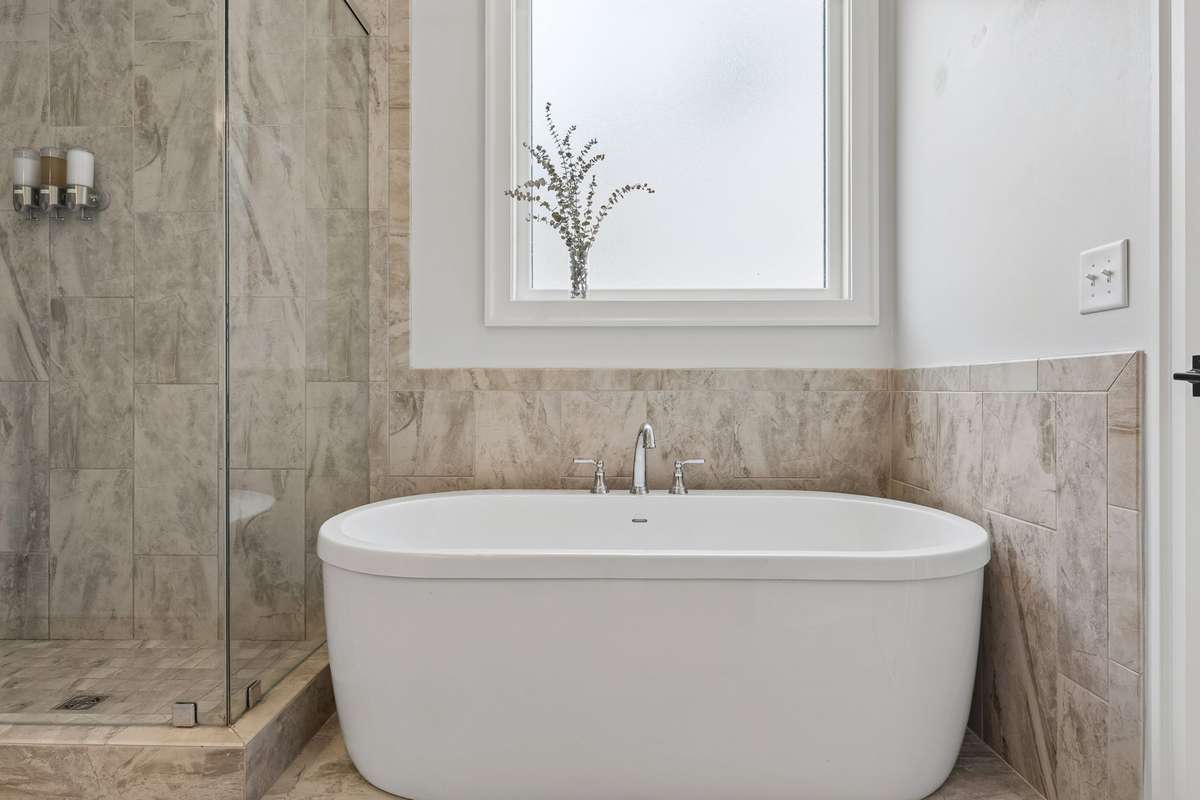 Relax in the generous sized soaking tub