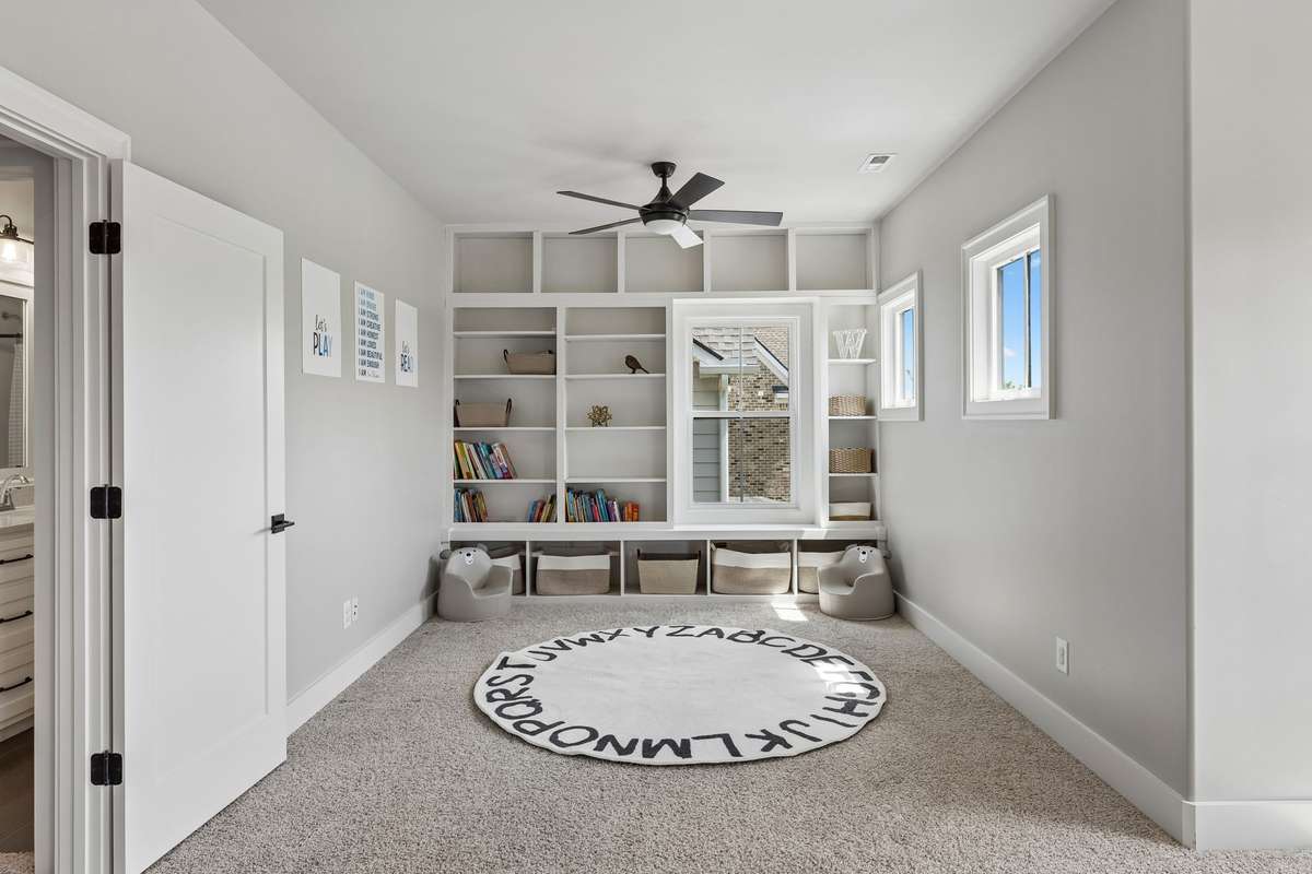 Built-ins perfect for a playroom or second office upstairs