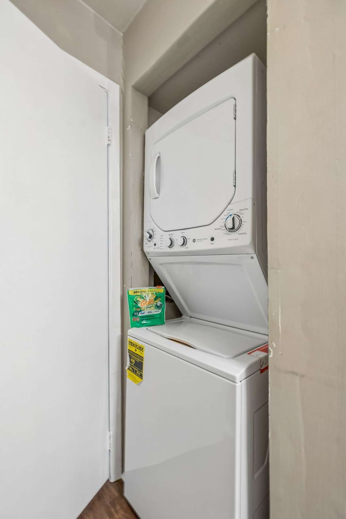 This New GE washer and dryer stack is included for your convenience!