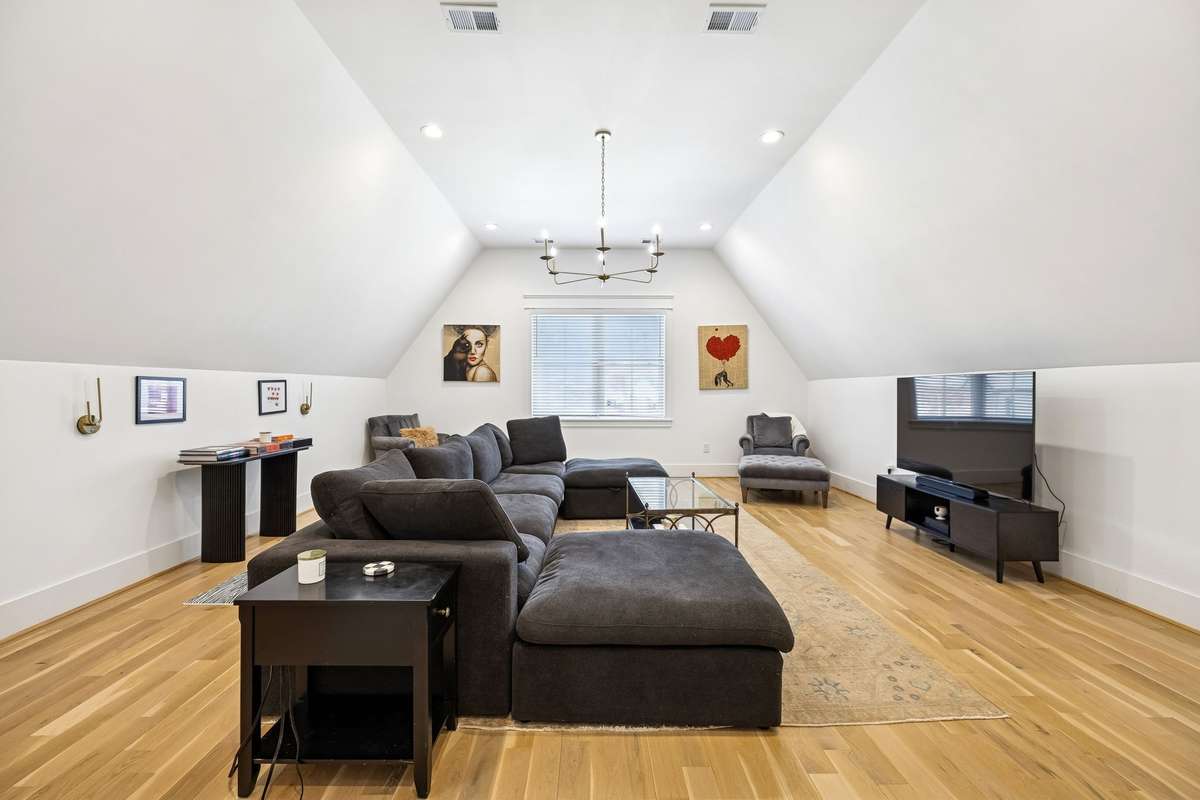 Step inside the massive vaulted rec room