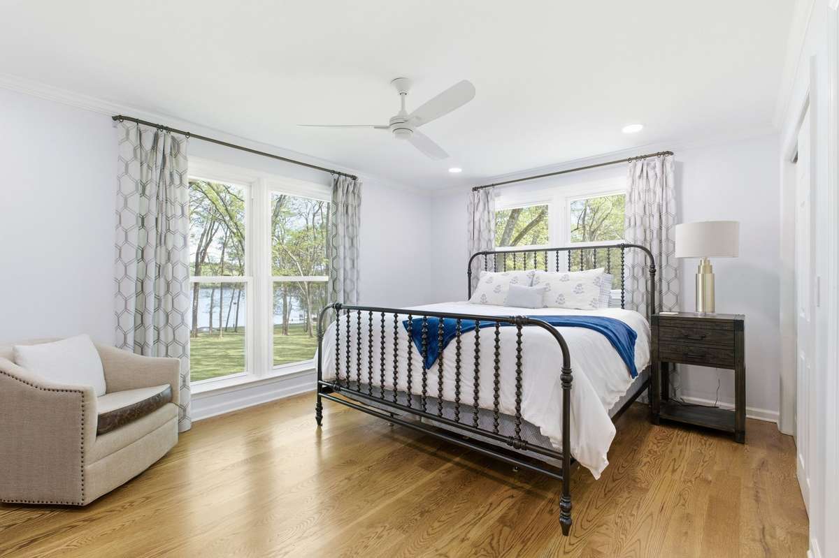 This room is on the main level. It would make a perfect office. The room connects to a full bathroom.