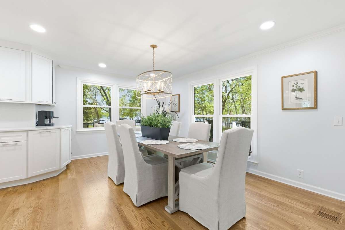The dining area has plenty of room for a large table and chairs.