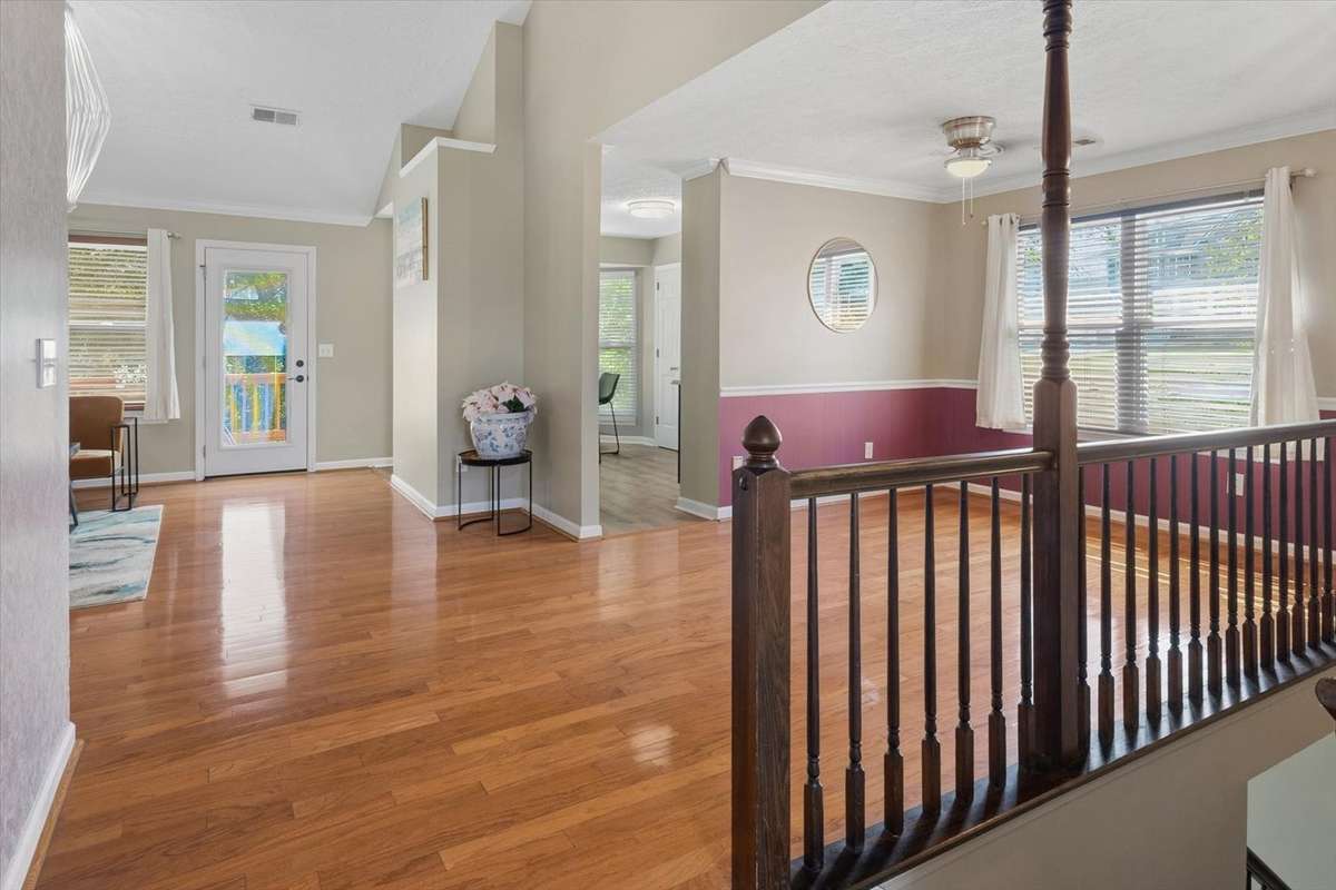 Open entertaining from dining to living rooms.