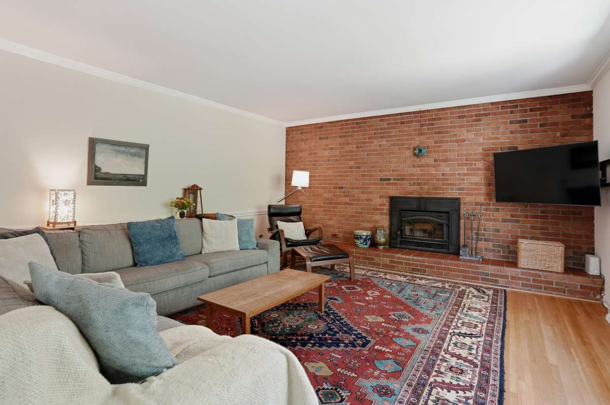 Family room with fireplace.