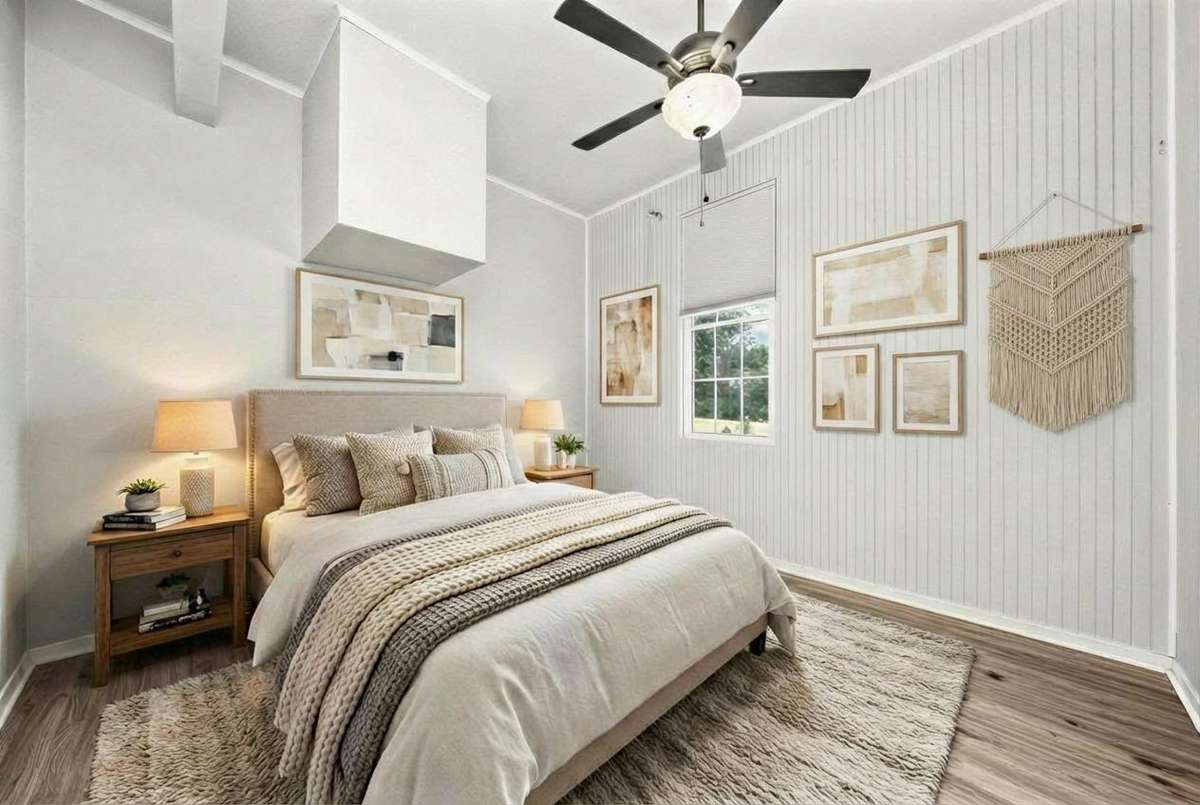 Digitally staged bonus garage bedroom, next photo shows as option as a nursery