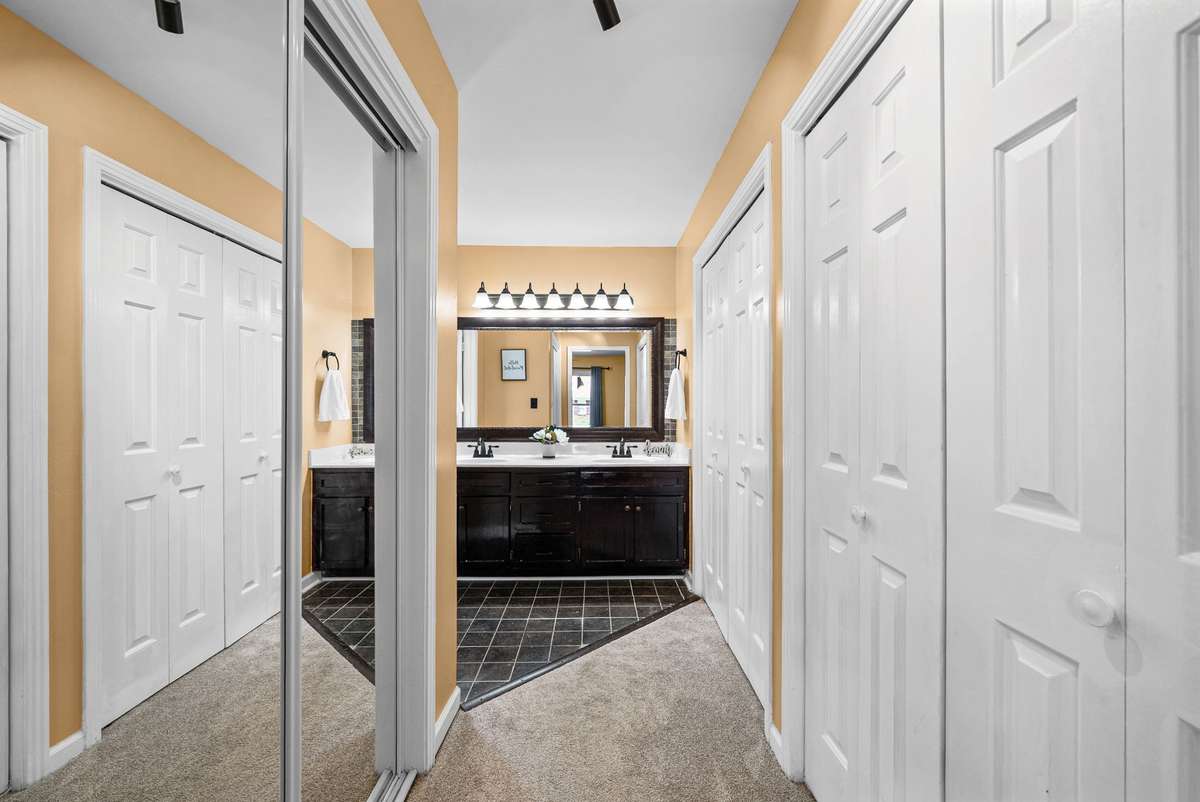 Primary Bath with 3 THREE Closets and Double Vanity in Dressing Room