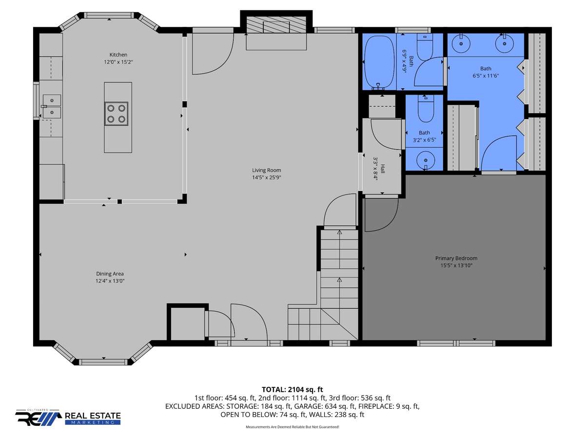 Upstairs Layout with 2 bedrooms and 1 full bath. Hallway over looks the foyer on main level