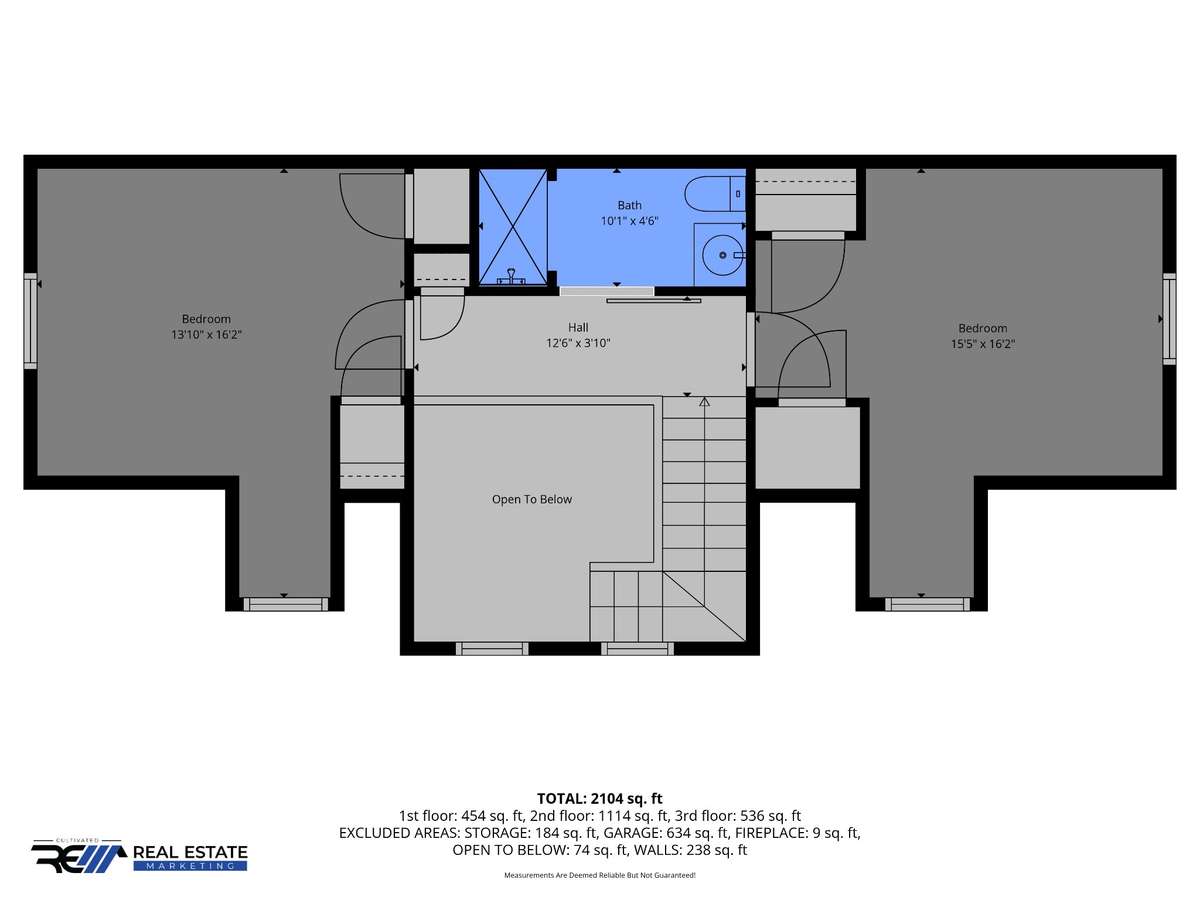 Upstairs Layout with 2 bedrooms and 1 full bath. Hallway over looks the foyer on main level