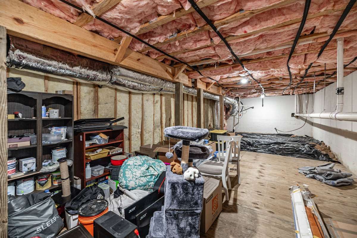 Unfinished basement storage space