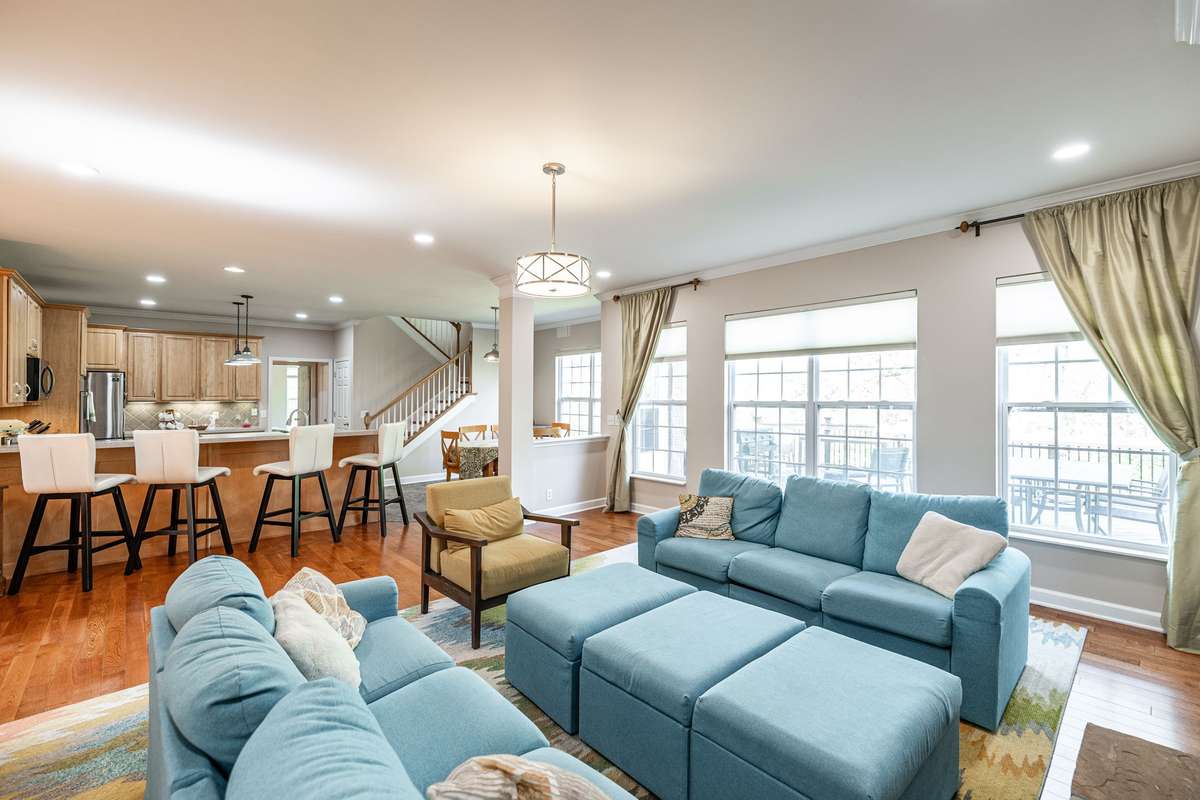Open concept from living room to kitchen makes this the perfect space for family and friends to gather.