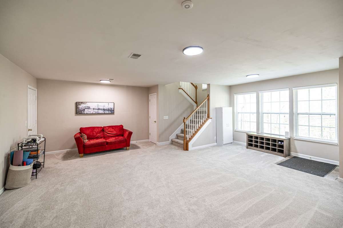Large finished basement with lots of natural light