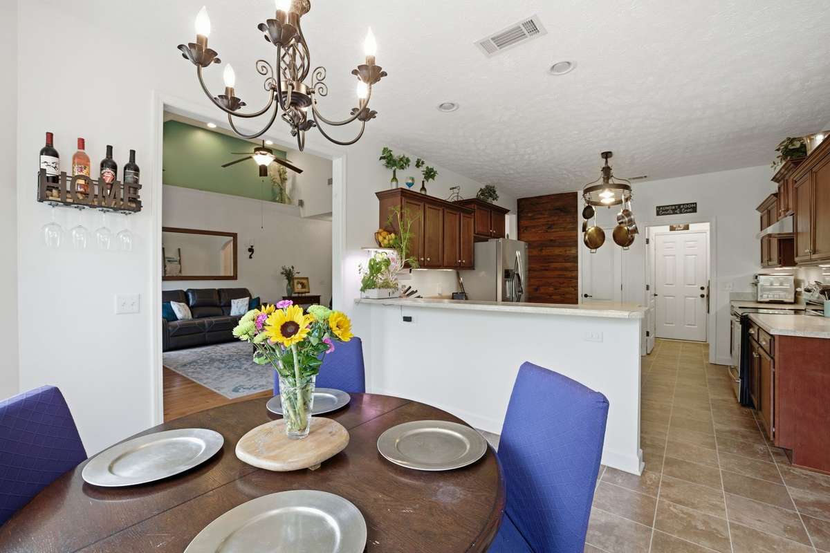 A view from the casual dining to the well-equipped kitchen.