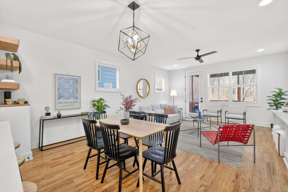 View of the dining area and living room.