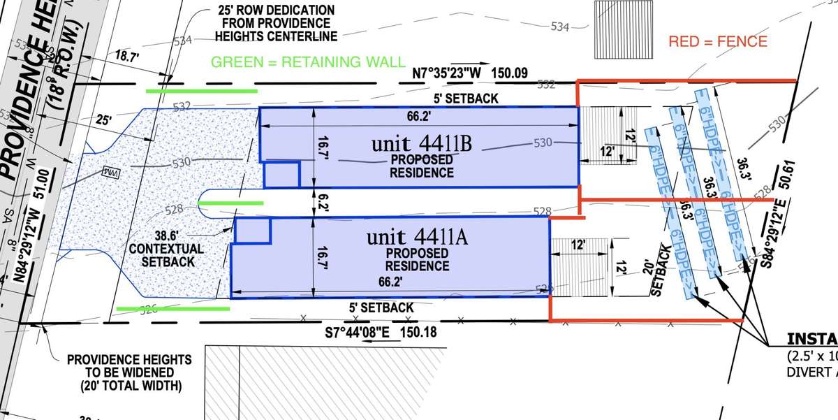 Original site plan for the two homes built in 2022. Provided by the developer.