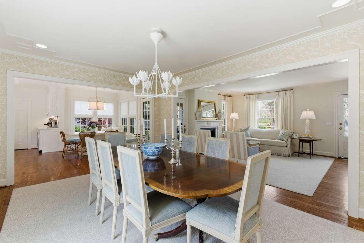 Dining room flows seamlessly to kitchen and living room.