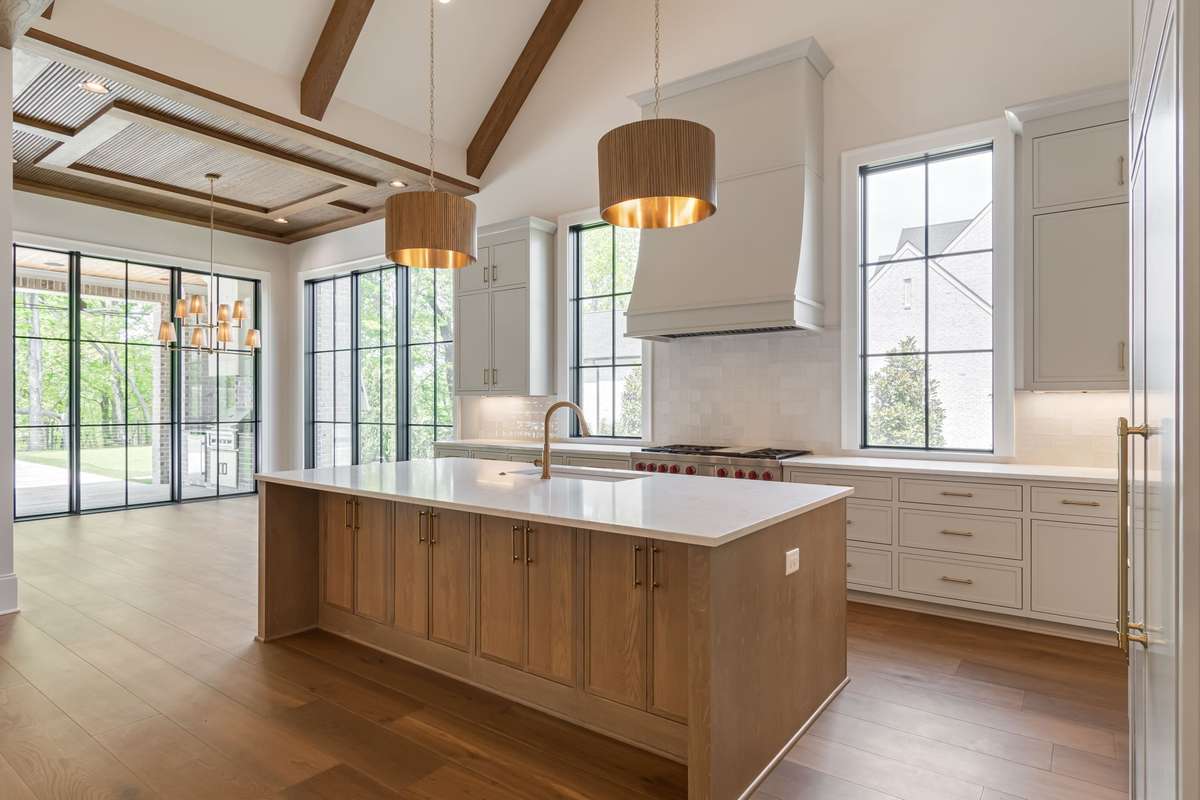 Chef's Kitchen with two-story vaulted ceiling.