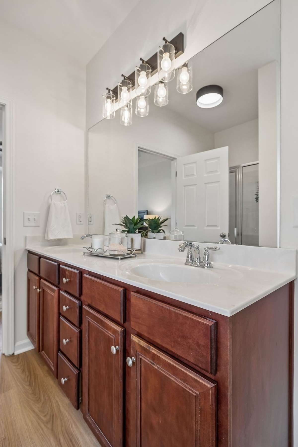 Double vanities and brand new lighting!