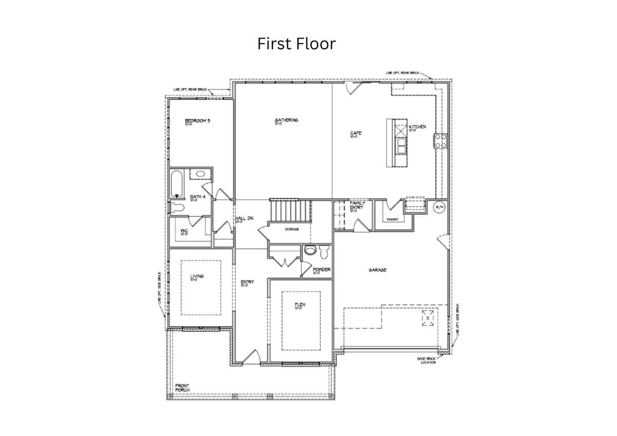Base Floor Plan of 1st Floor - The Flex room will have French Doors to make it a Study.