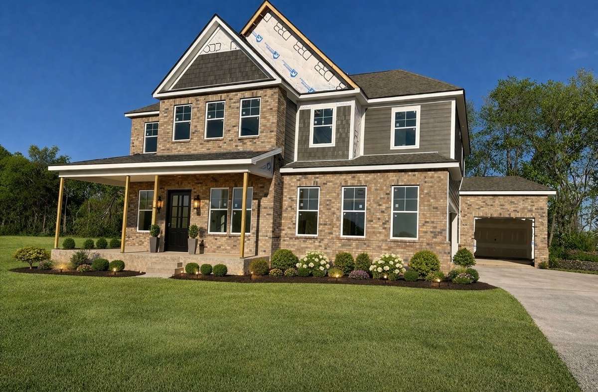 AI generated grass & landscaping while under construction to give a visual of what this Home can look like once completed.