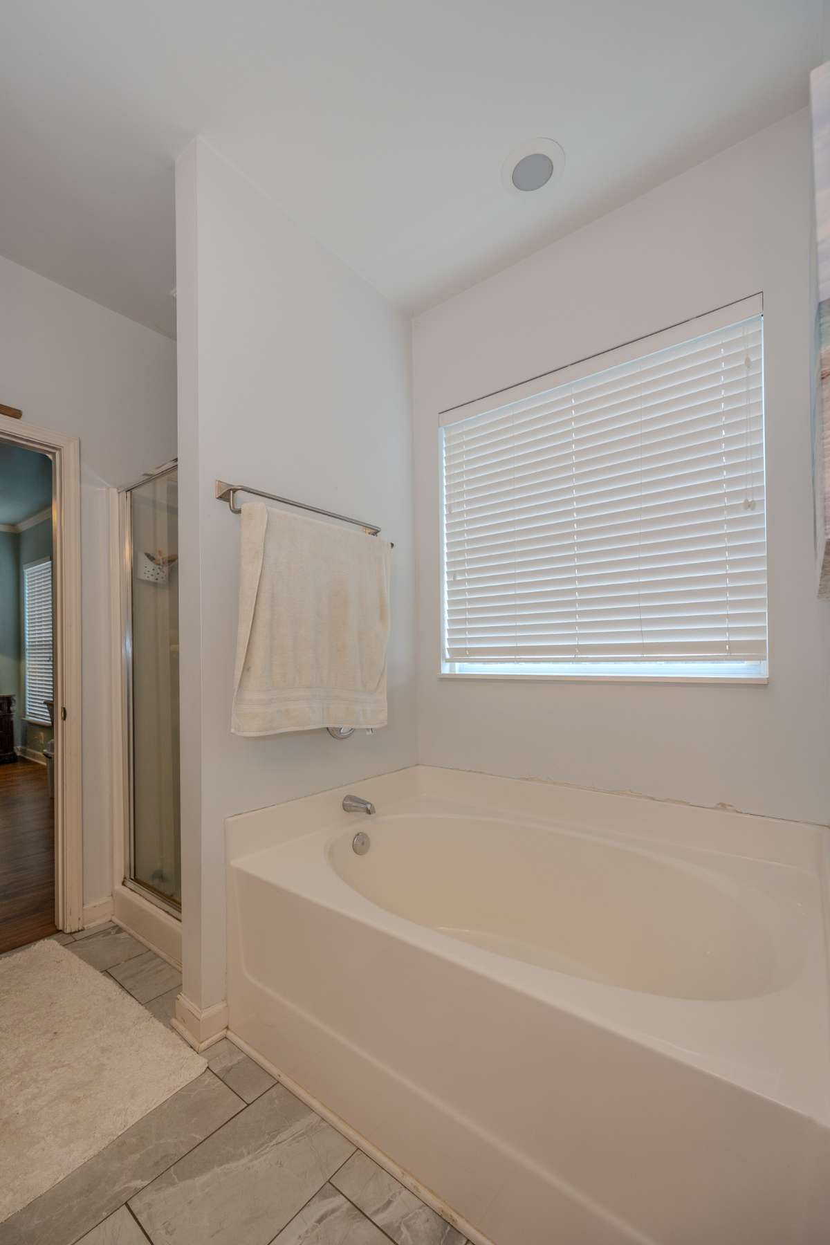 Garden tub with separate shower.