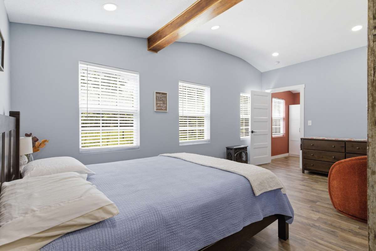Wake to a view of your secluded backyard