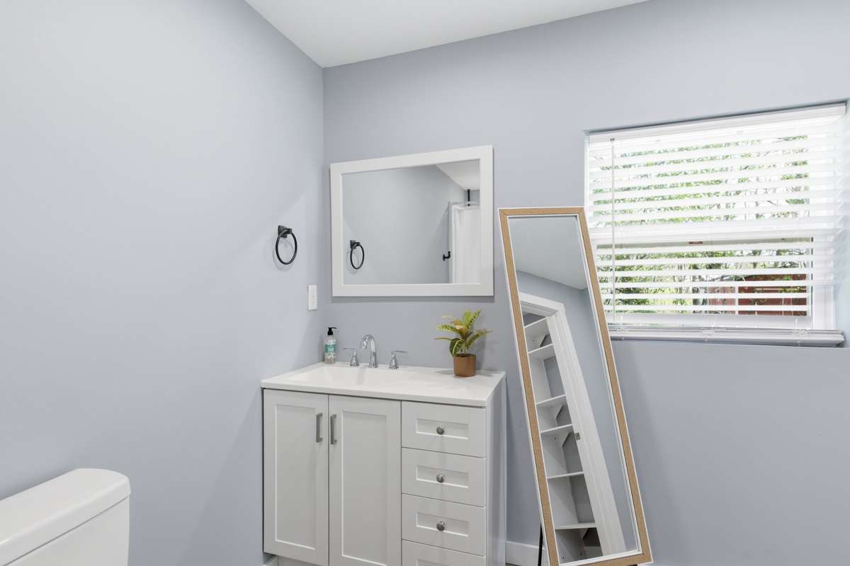 Natural light fills the bathroom