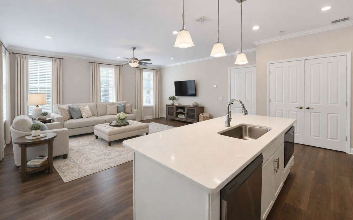 Bright & open, great for entertaining complemented by an illustrated visual use of the space.