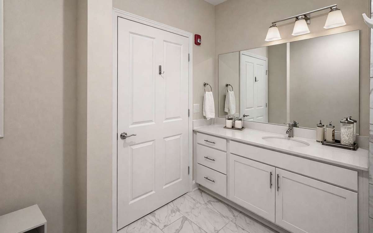Oversized vanity with extra storage.