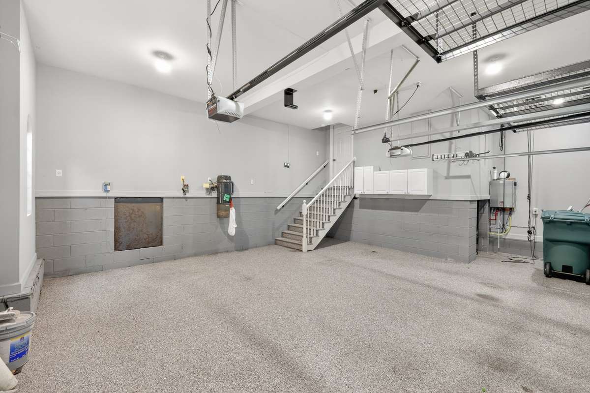 The garage has a professional coating on the floor