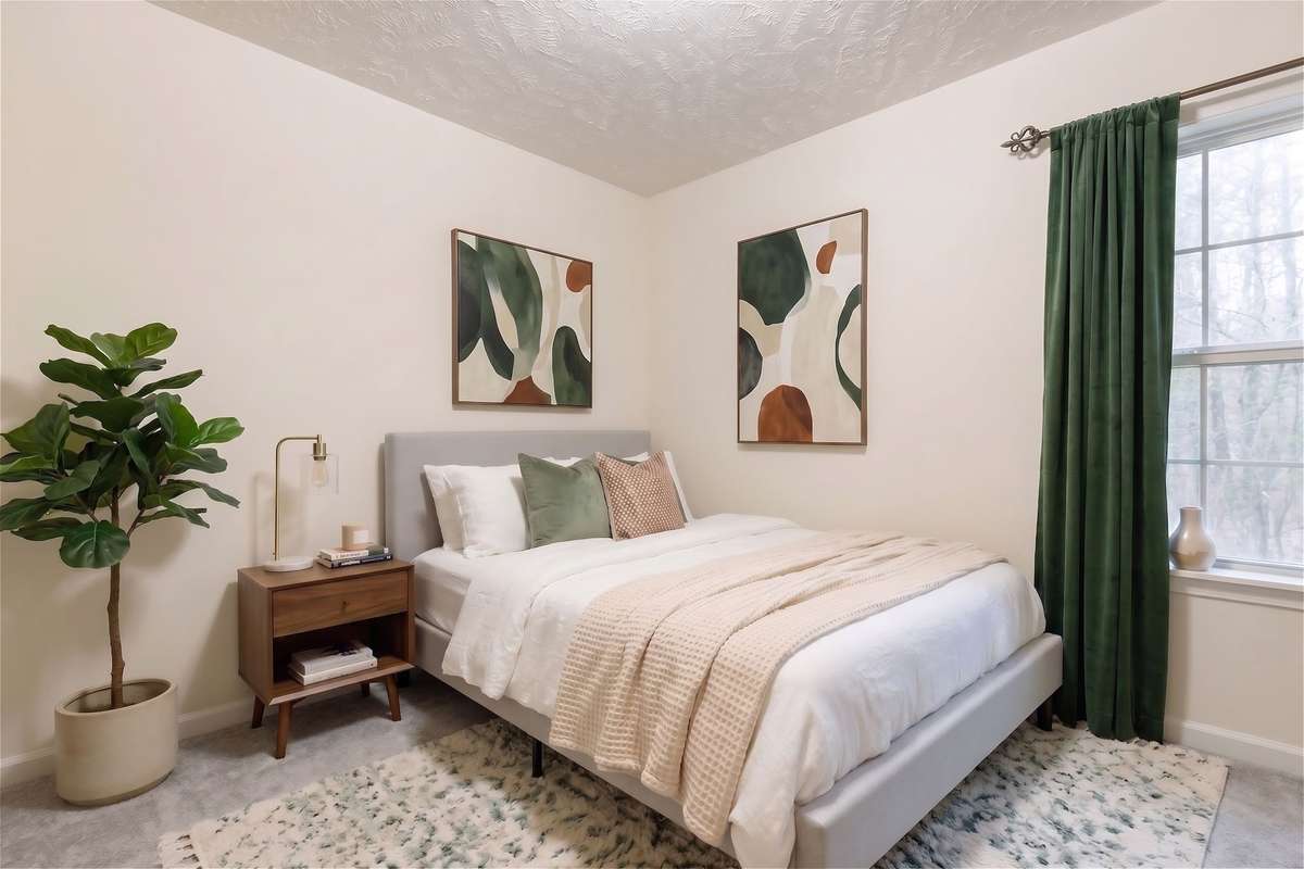 Secondary Bedrooms and full hallway bathroom on the main level. (Virtually staged)