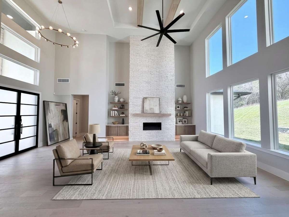 Designed to Impress. Actual Home — Dramatic Entry & Great Room — Virtually Staged for Inspiration & to Showcase How Space Can Be Used.