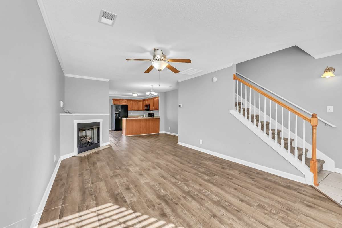 The flooring is amazing and the corner fireplace makes for cozy times.