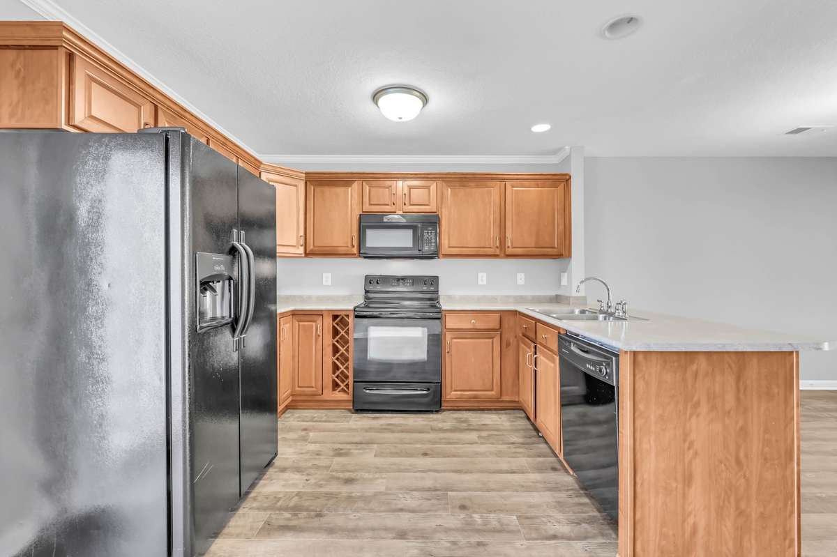 Nice cabinets and appliances.