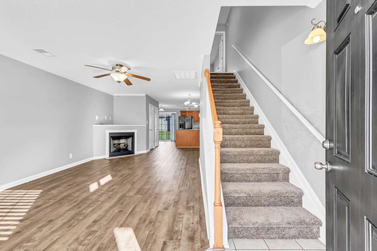 The floor plan is open downstairs.