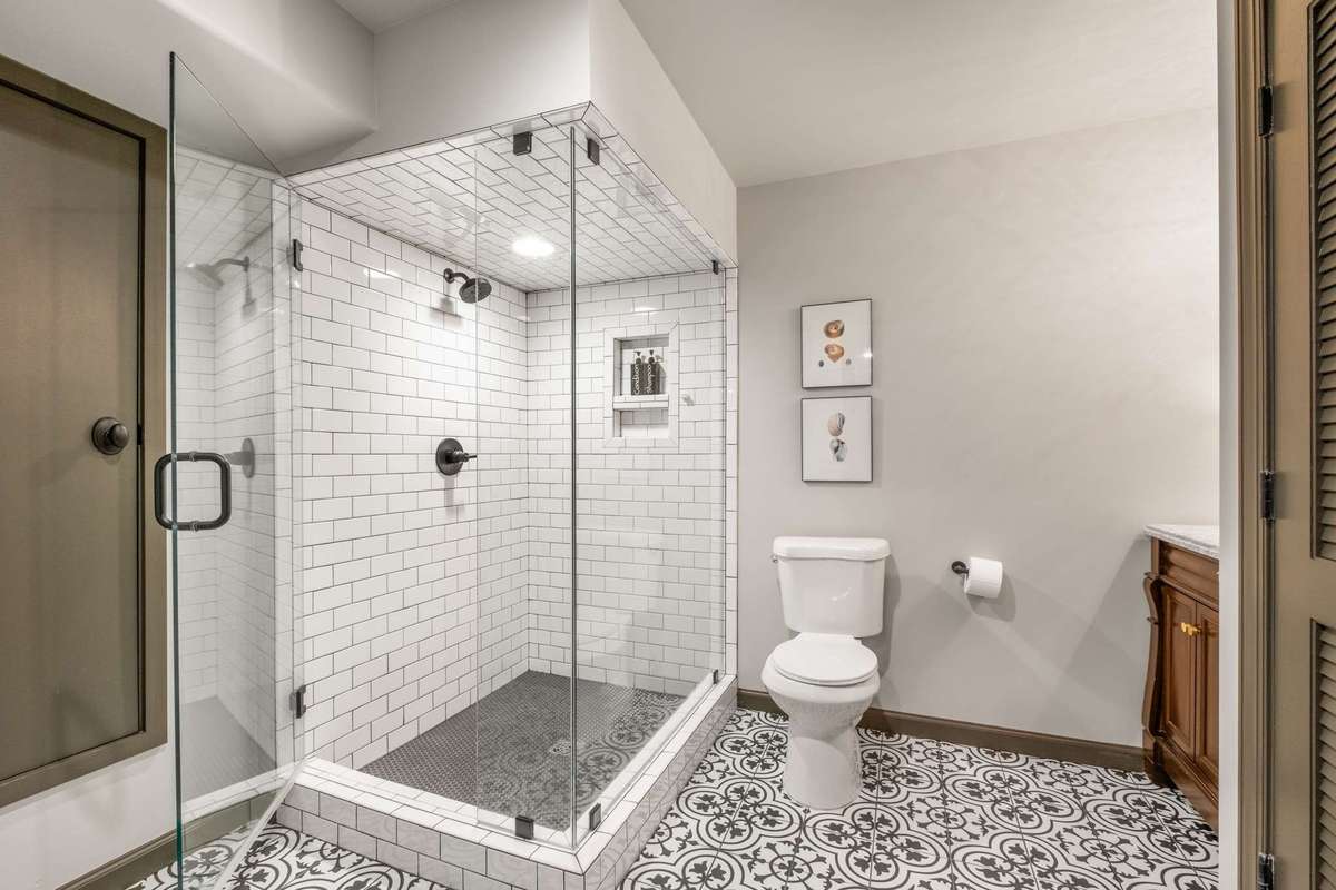 The basement features a full bath