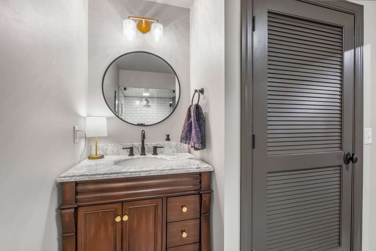 The basement features a full bath