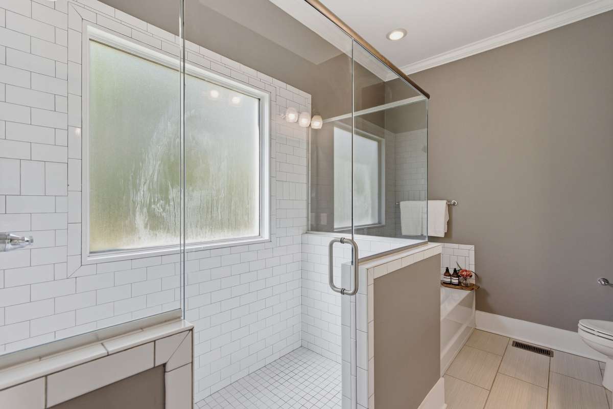 Choose to clean off in the spacious shower or take a soak in the tub.