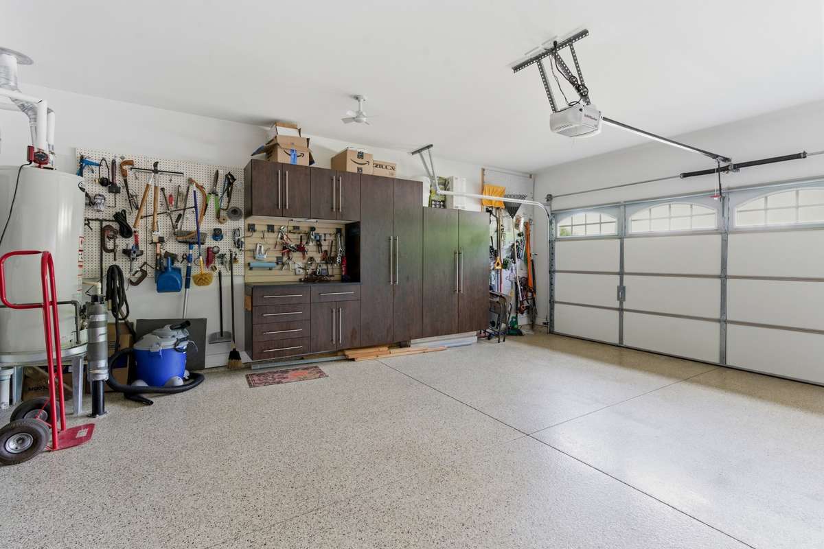 2 Car Garage - Built-in Cabinets - Epoxy Flooring