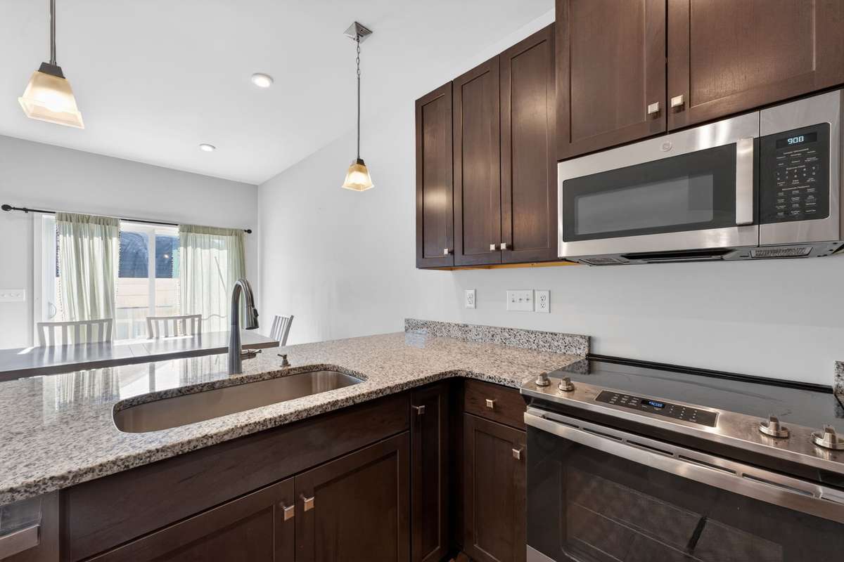 Kitchen overlooking dining area