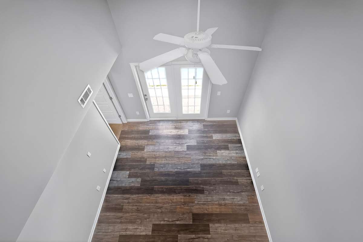 Overlooking the living room from the loft area