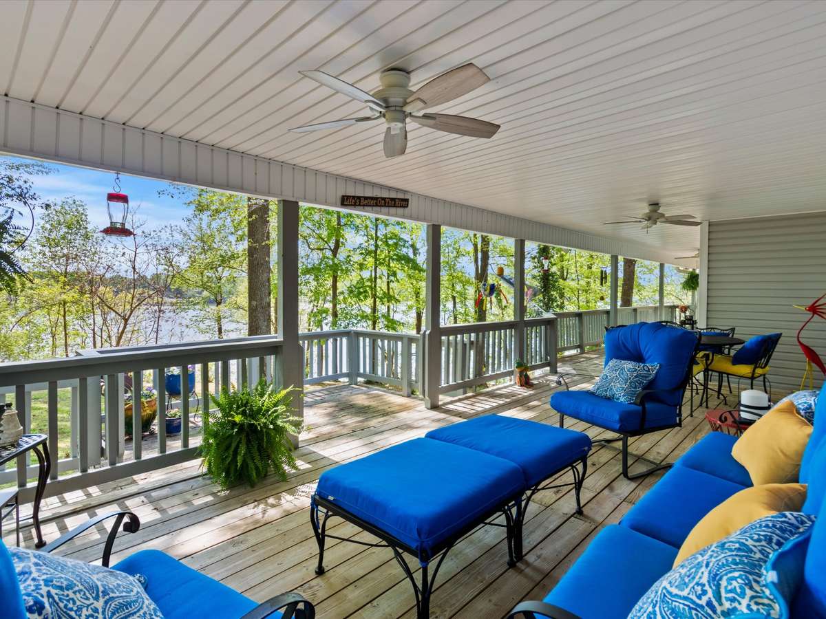 Deck- Covered deck with ceiling fan and great views of the river