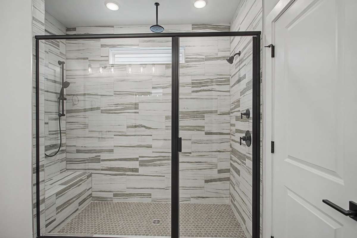 Roman Shower with Seat, Handheld Shower Handle, and Rainfall Shower Head