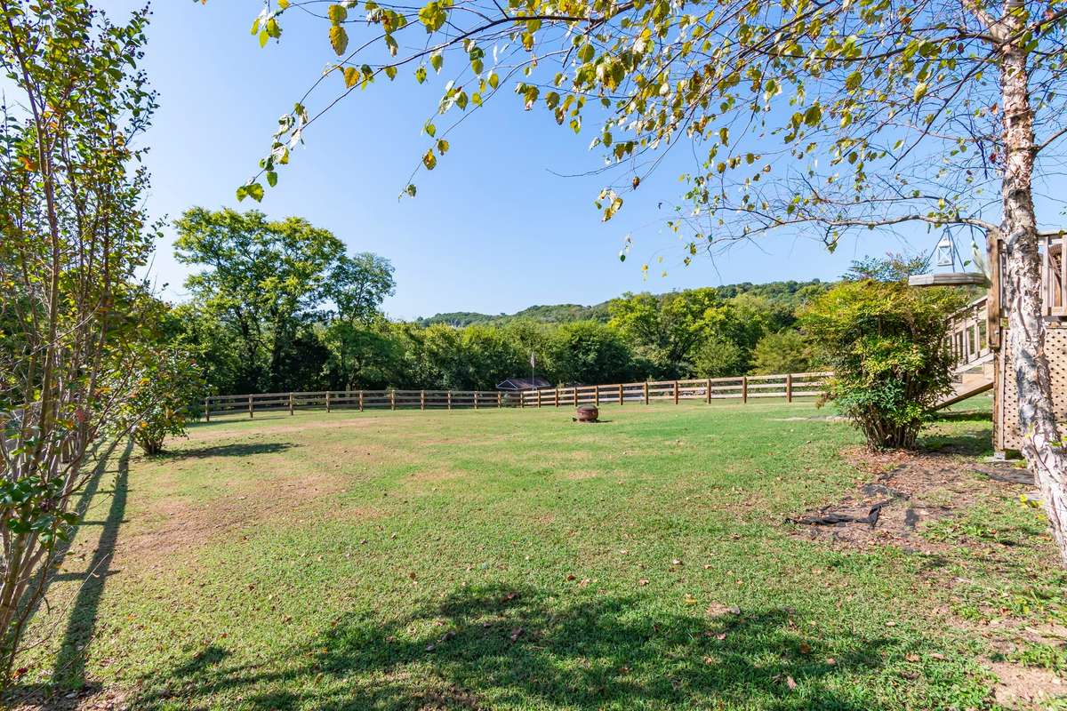 Most of backyard is fenced on this one acre lot.