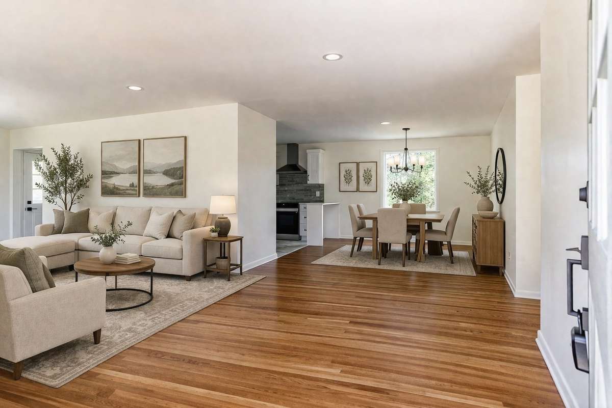 Entering the home, the openness and the restoration give this home "the feel".
(**picture was ai enhanced to show the way the home could be lived in/decorated**)