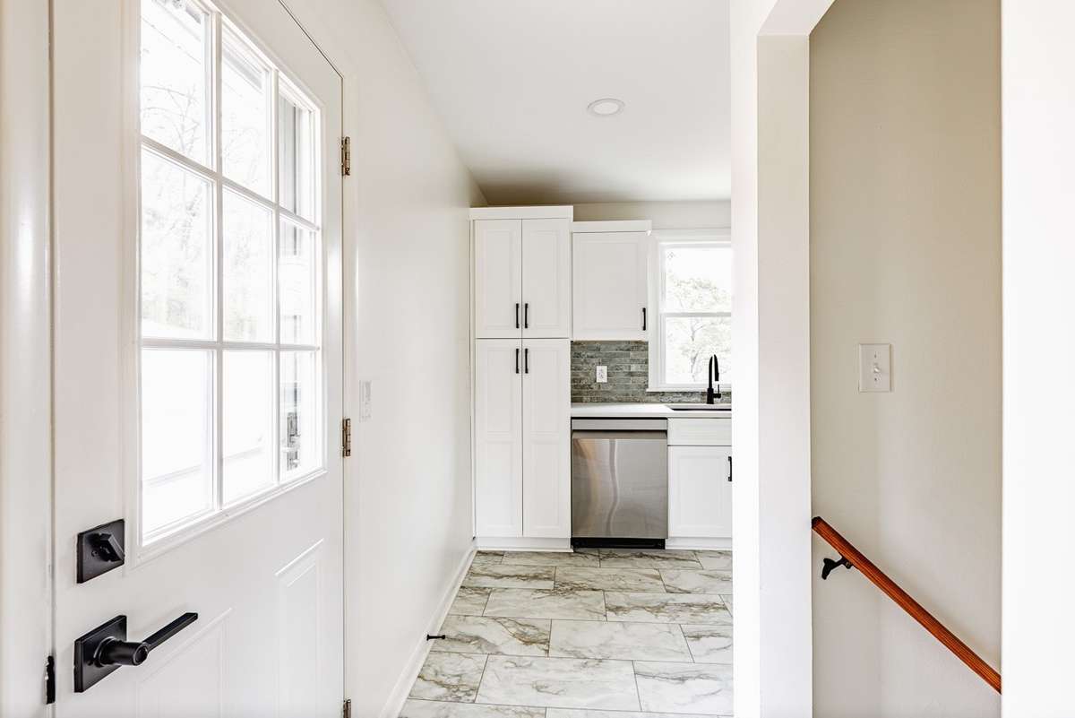 Off the kitchen is a door to the outside.