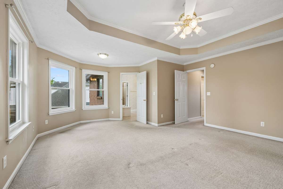 The adjoining Bath is the doorway straight ahead and to the hallway/staircase with the doorway on the right.