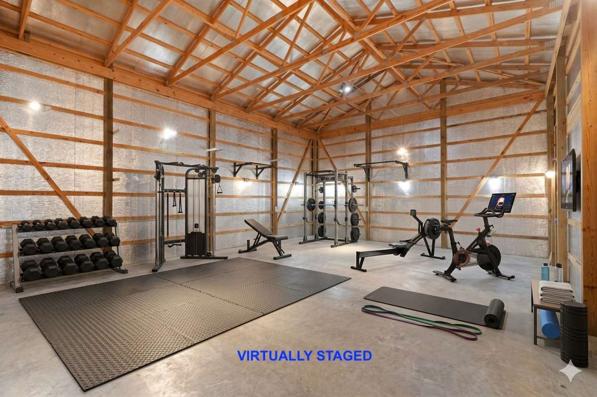 VIRTUALLY STAGED to show Gym possibilities.  Or turn this space into a Yoga studio for Wellness Retreats!